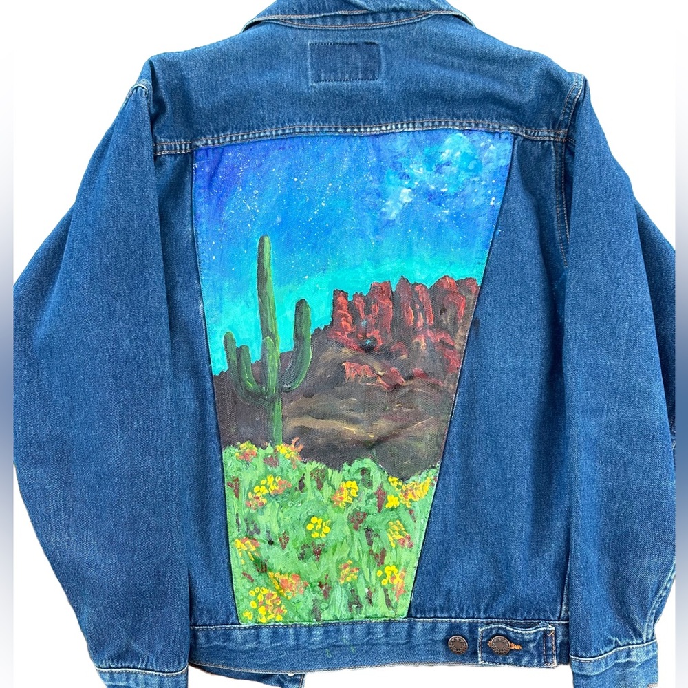 Hand Painted Jean Jacket, Size Small, One of a kind!